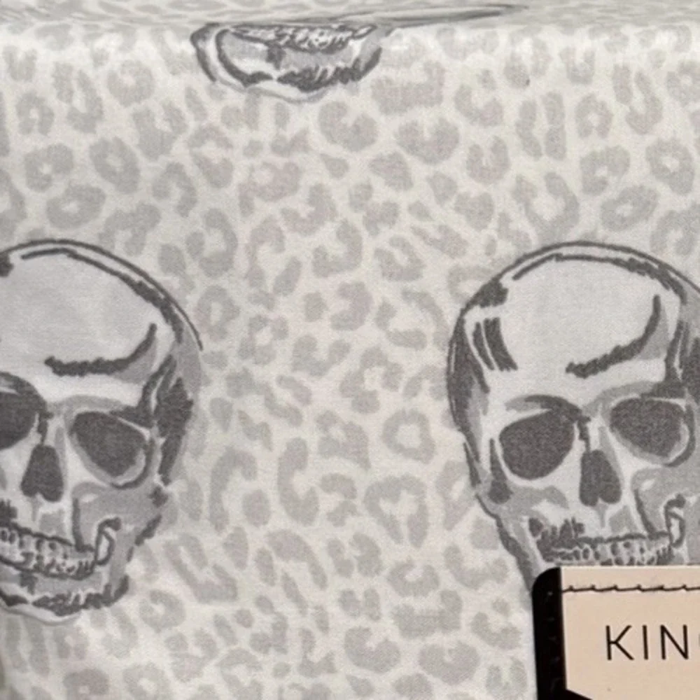 Rachel Zoe Skull King Size Sheet Set Leopard Cheetah Halloween Print Gray NEW